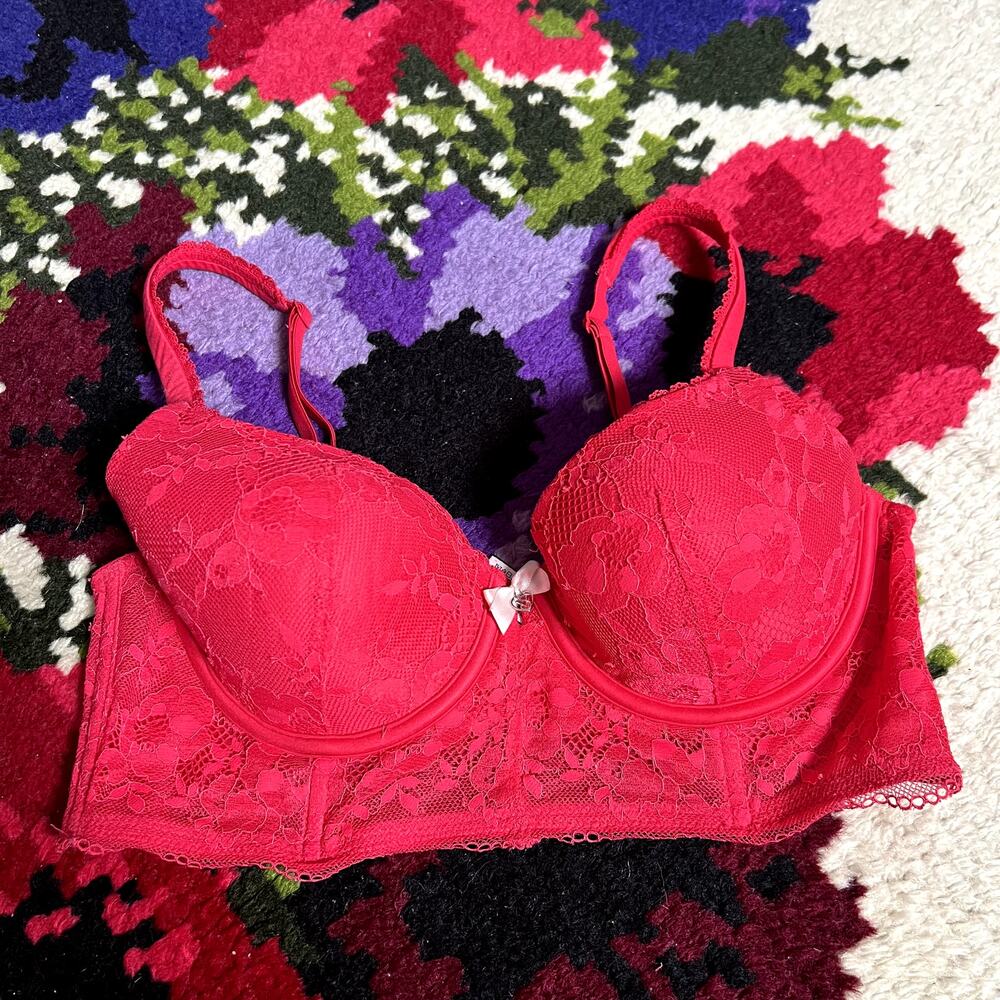 Victoria's Secret Red Floral Lace Lined Demi Bra Size 34C